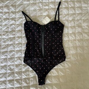 Free People Black and Pink Bodysuit